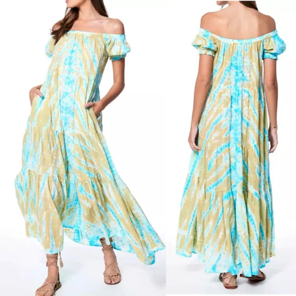 Young Fabulous & Broke Sunny Maxi Dress in Scuba Web Wash Sz Small Boho Tie Dye - Picture 1 of 14